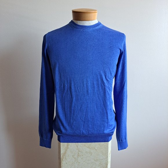NWT Men's Patrick Assaraf 100% Cotton Crew Neck Blue Pullover Sweater Size M - Picture 1 of 13